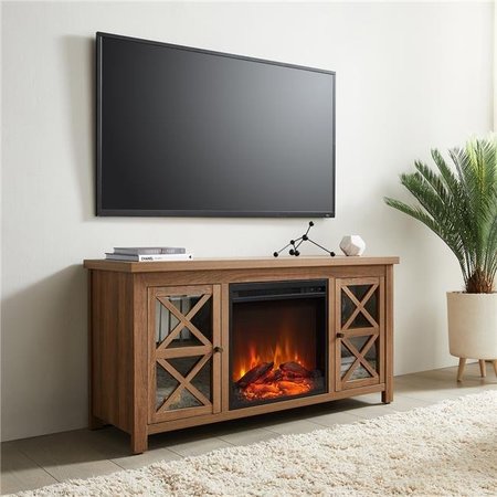 HENN & HART Henn & Hart TV0689 Colton Golden Oak TV Stand with Log Fireplace Insert TV0689